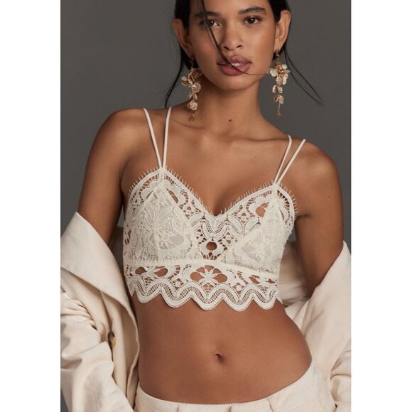Free People Vivette Lace Bra Top Womens Small White Boho Coastal Beachy Layer - Picture 12 of 12